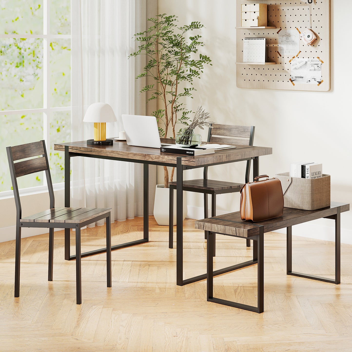 4-Piece Dining Table Set, Gray, 1 Bench, 2 Chairs, Black Dining Room Sets at Gallery Canada