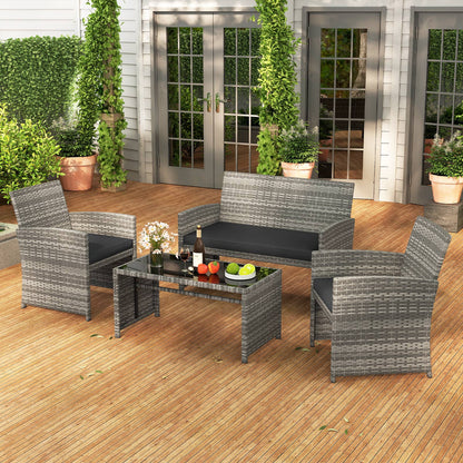 4 Piece Patio Conversation Set Rattan Chair Loveseat and Table Set, Black Patio Conversation Sets at Gallery Canada