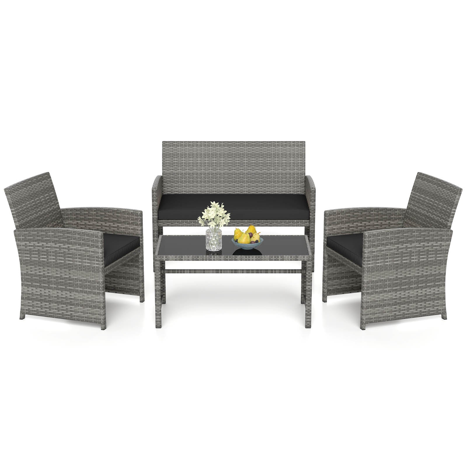 4 Piece Patio Conversation Set Rattan Chair Loveseat and Table Set, Black Patio Conversation Sets at Gallery Canada