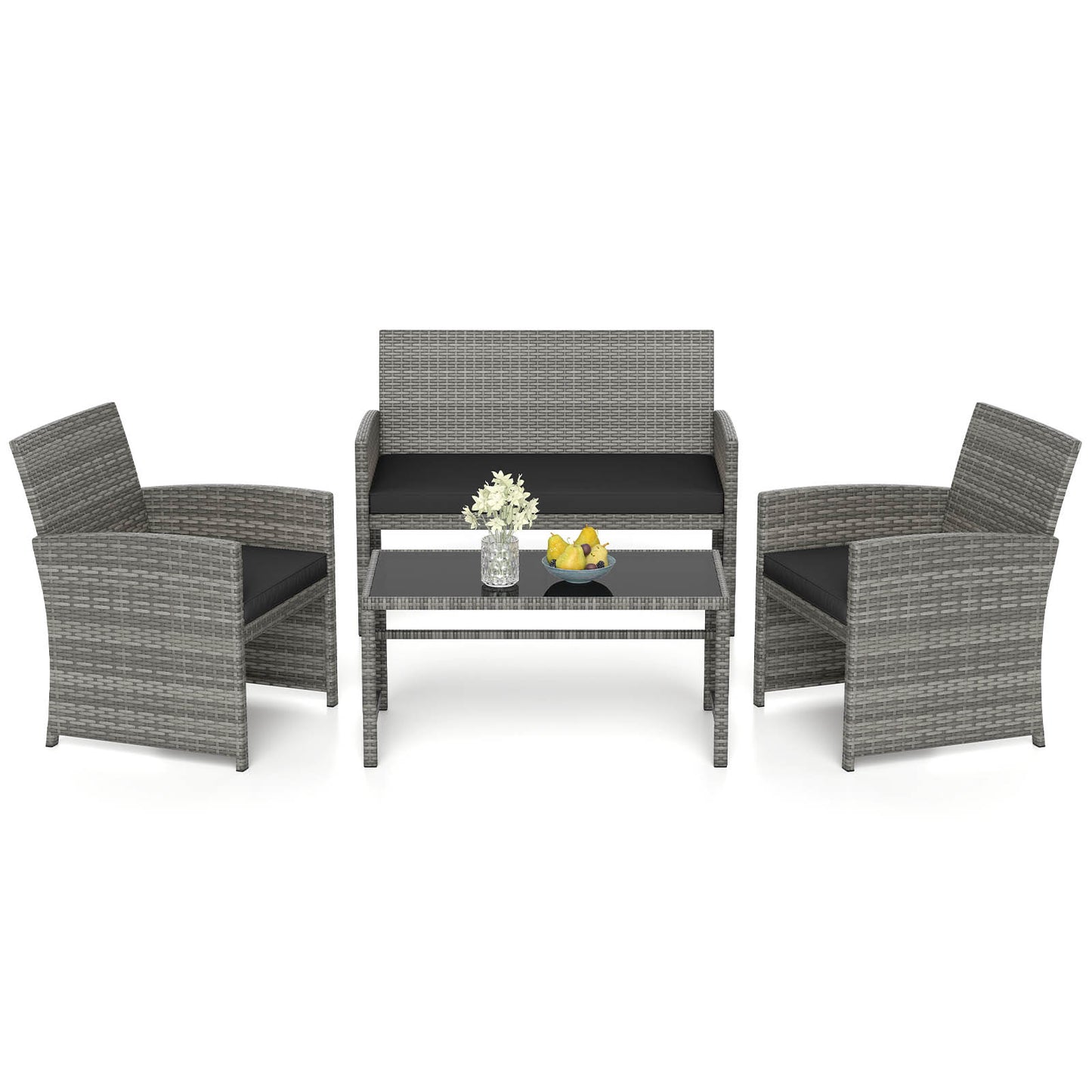 4 Piece Patio Conversation Set Rattan Chair Loveseat and Table Set, Black Patio Conversation Sets Black at Gallery Canada