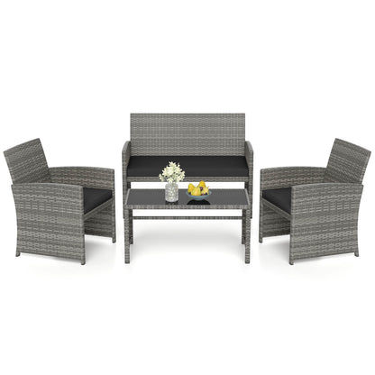 4 Piece Patio Conversation Set Rattan Chair Loveseat and Table Set, Black Patio Conversation Sets Black at Gallery Canada