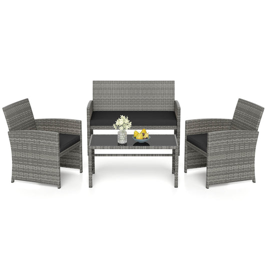 4 Piece Patio Conversation Set Rattan Chair Loveseat and Table Set, Black Patio Conversation Sets Black at Gallery Canada