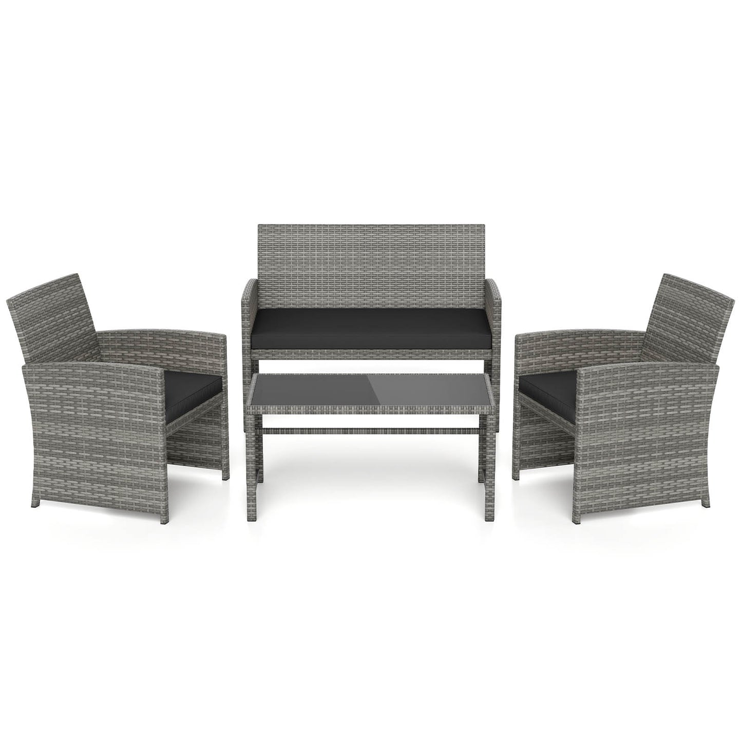 4 Piece Patio Conversation Set Rattan Chair Loveseat and Table Set, Black Patio Conversation Sets at Gallery Canada