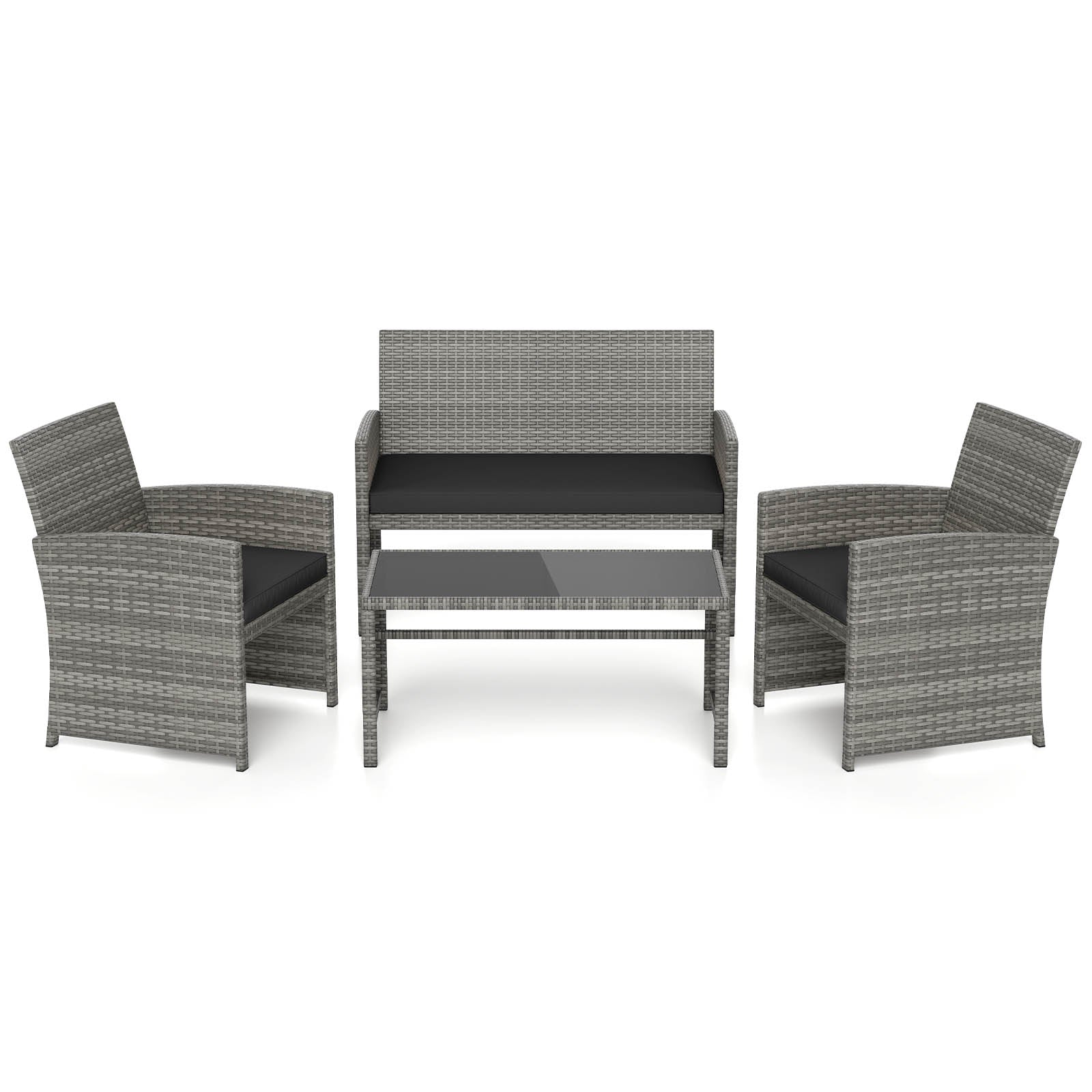 4 Piece Patio Conversation Set Rattan Chair Loveseat and Table Set, Black Patio Conversation Sets at Gallery Canada