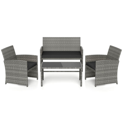 4 Piece Patio Conversation Set Rattan Chair Loveseat and Table Set, Black Patio Conversation Sets at Gallery Canada