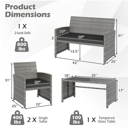 4 Piece Patio Conversation Set Rattan Chair Loveseat and Table Set, Black Patio Conversation Sets at Gallery Canada
