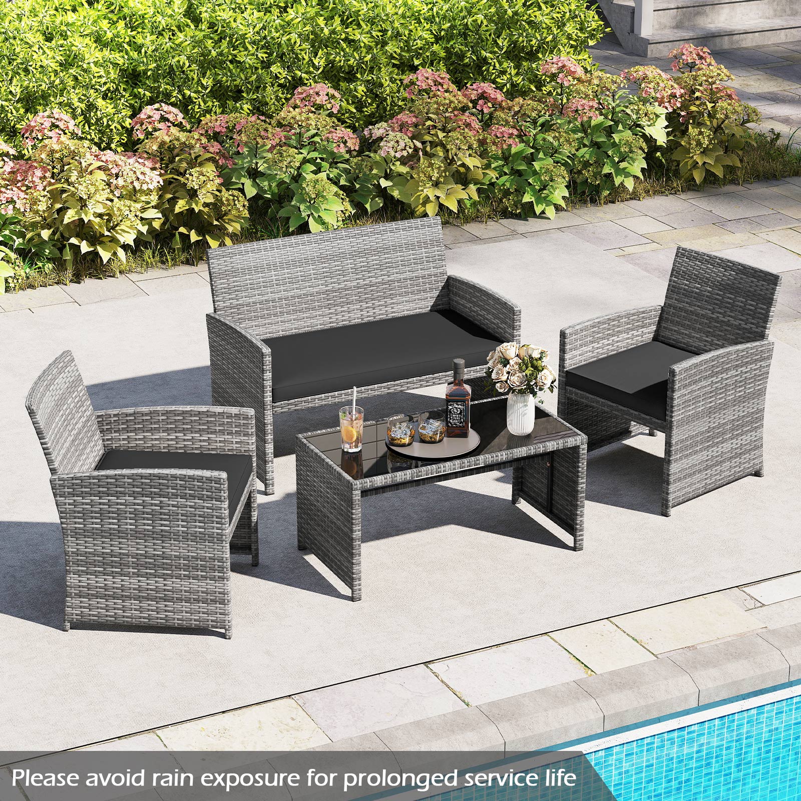 4 Piece Patio Conversation Set Rattan Chair Loveseat and Table Set, Black Patio Conversation Sets at Gallery Canada