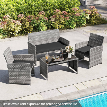 4 Piece Patio Conversation Set Rattan Chair Loveseat and Table Set, Black Patio Conversation Sets at Gallery Canada