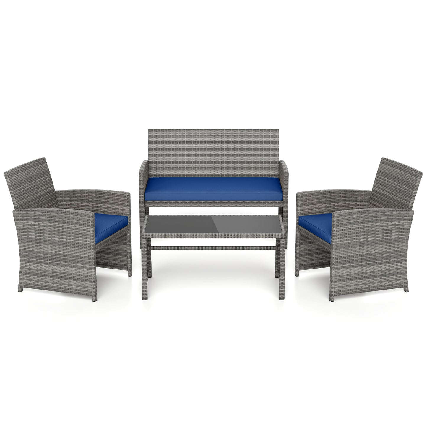 4 Piece Patio Conversation Set Rattan Chair Loveseat and Table Set, Navy Patio Conversation Sets at Gallery Canada
