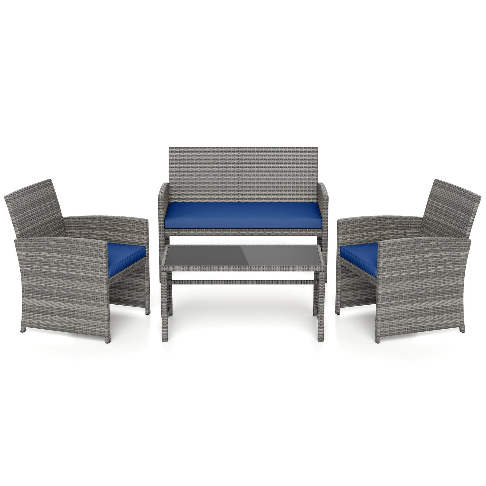 4 Piece Patio Conversation Set Rattan Chair Loveseat and Table Set, Navy Patio Conversation Sets at Gallery Canada
