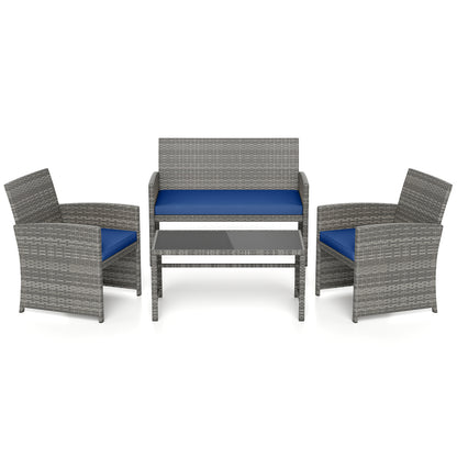 4 Piece Patio Conversation Set Rattan Chair Loveseat and Table Set, Navy Patio Conversation Sets at Gallery Canada
