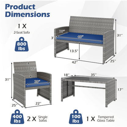 4 Piece Patio Conversation Set Rattan Chair Loveseat and Table Set, Navy Patio Conversation Sets at Gallery Canada
