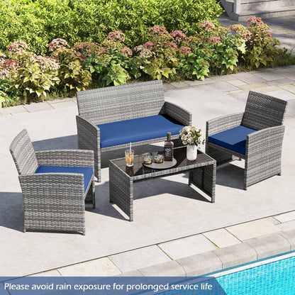 4 Piece Patio Conversation Set Rattan Chair Loveseat and Table Set, Navy Patio Conversation Sets at Gallery Canada