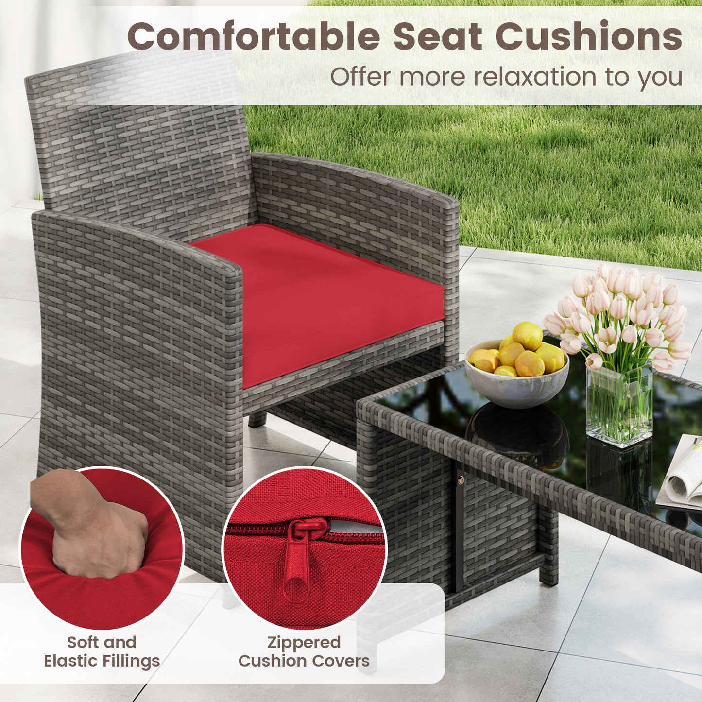 4 Piece Patio Conversation Set Rattan Chair Loveseat and Table Set, Red Patio Conversation Sets at Gallery Canada