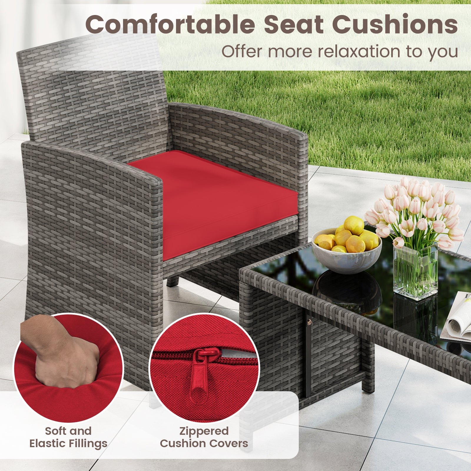 4 Piece Patio Conversation Set Rattan Chair Loveseat and Table Set, Red Patio Conversation Sets at Gallery Canada