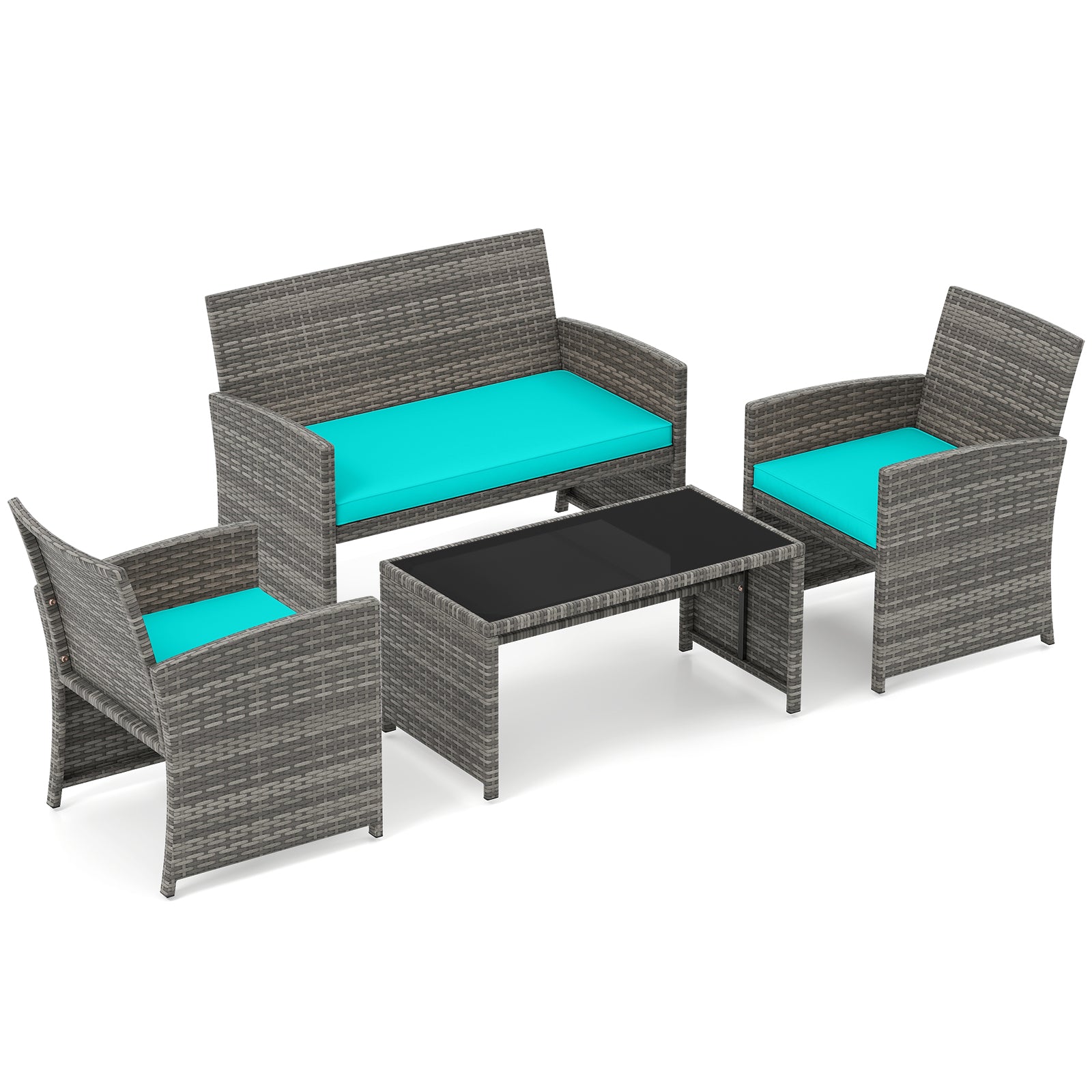 4 Piece Patio Conversation Set Rattan Chair Loveseat and Table Set, Turquoise Patio Conversation Sets at Gallery Canada