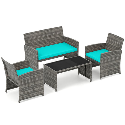 4 Piece Patio Conversation Set Rattan Chair Loveseat and Table Set, Turquoise Patio Conversation Sets at Gallery Canada
