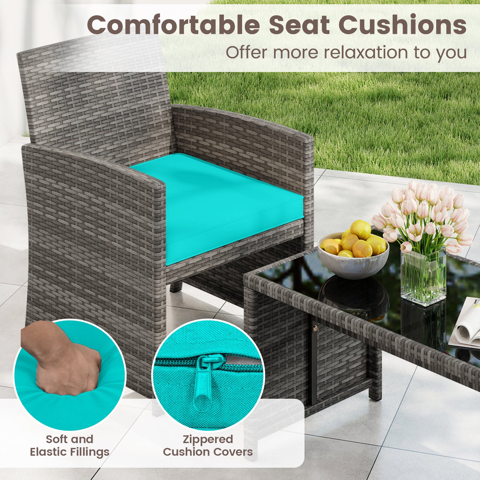 4 Piece Patio Conversation Set Rattan Chair Loveseat and Table Set, Turquoise Patio Conversation Sets at Gallery Canada