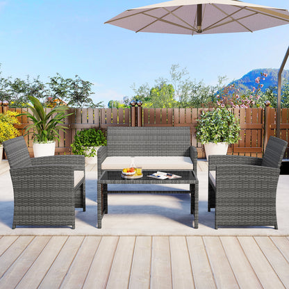 4 Piece Patio Conversation Set Rattan Chair Loveseat and Table Set, Off White Patio Conversation Sets at Gallery Canada