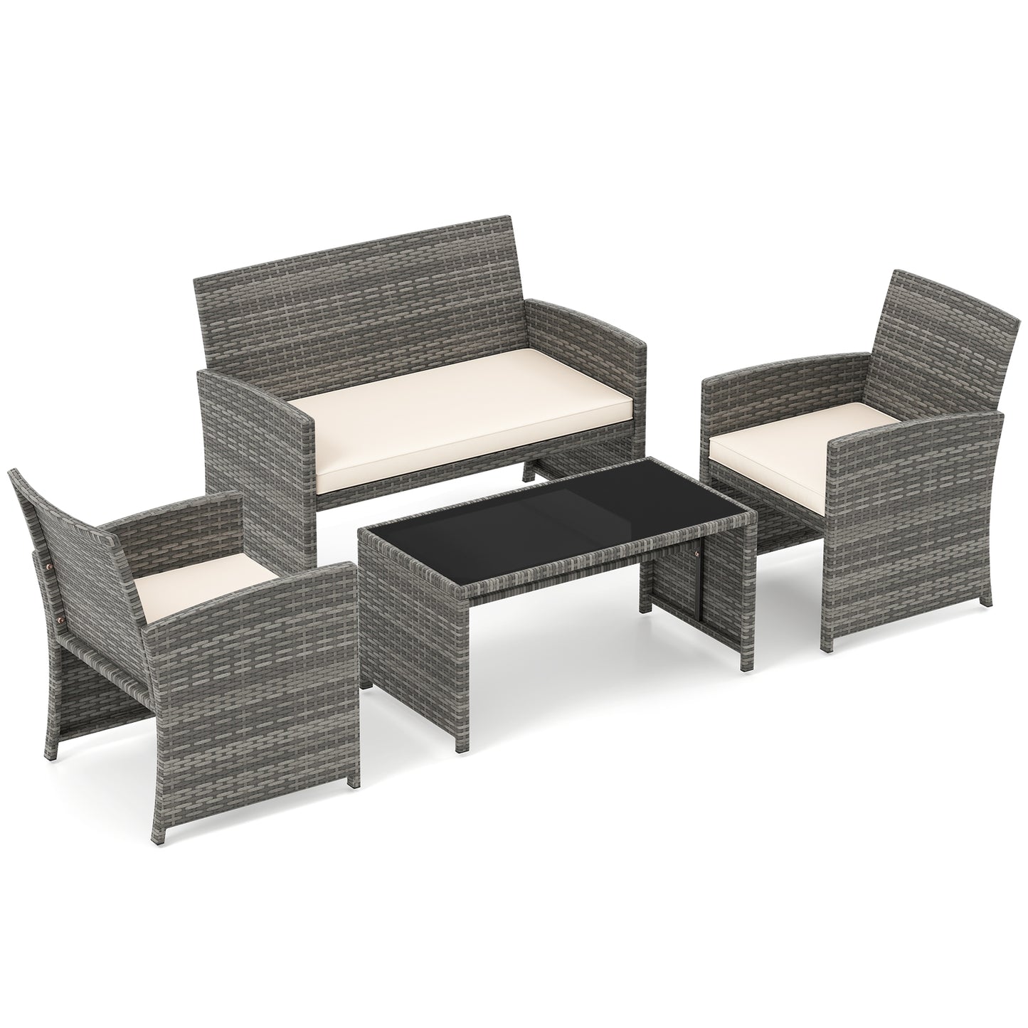 4 Piece Patio Conversation Set Rattan Chair Loveseat and Table Set, Off White Patio Conversation Sets at Gallery Canada