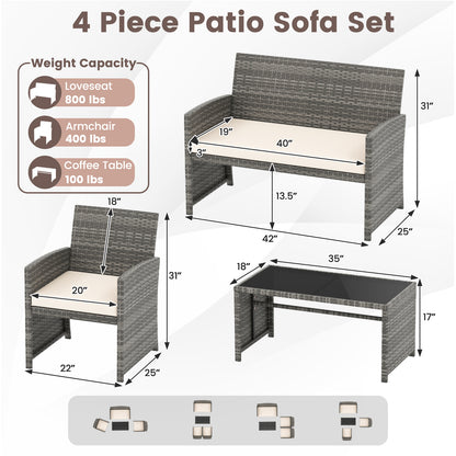 4 Piece Patio Conversation Set Rattan Chair Loveseat and Table Set, Off White Patio Conversation Sets at Gallery Canada