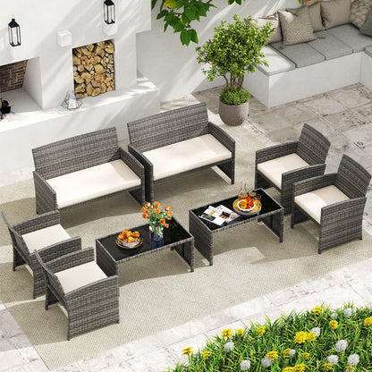 4 Piece Patio Conversation Set Rattan Chair Loveseat and Table Set, Off White Patio Conversation Sets at Gallery Canada