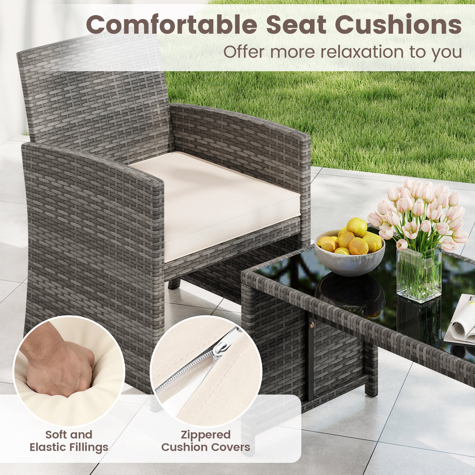 4 Piece Patio Conversation Set Rattan Chair Loveseat and Table Set, Off White Patio Conversation Sets at Gallery Canada