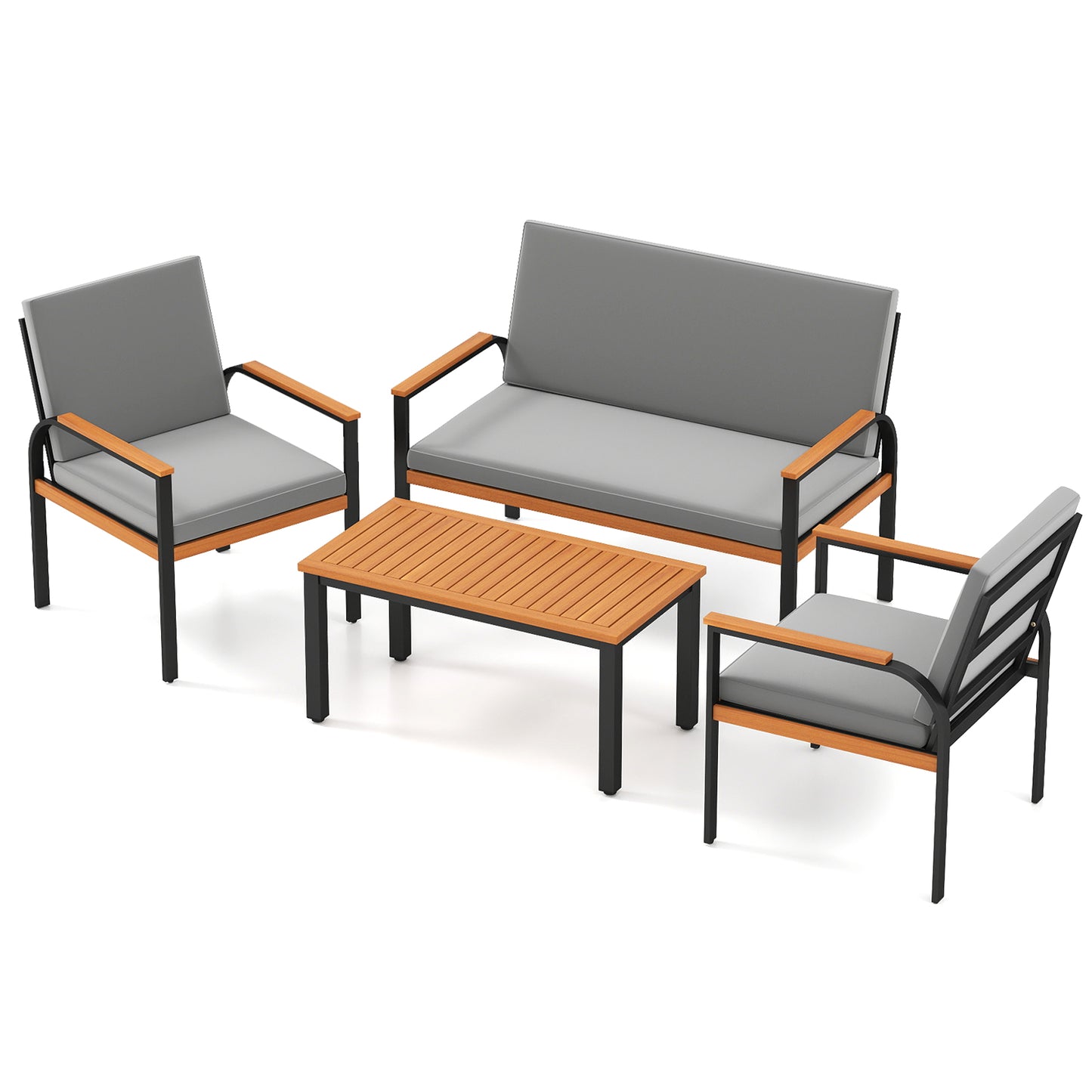 4 Piece Patio Furniture Set with Coffee Table and Loveseat with Removable Cushions, Gray Patio Conversation Sets Gray at Gallery Canada