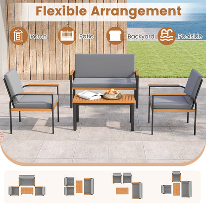 4 Piece Patio Furniture Set with Coffee Table and Loveseat with Removable Cushions, Gray Patio Conversation Sets at Gallery Canada