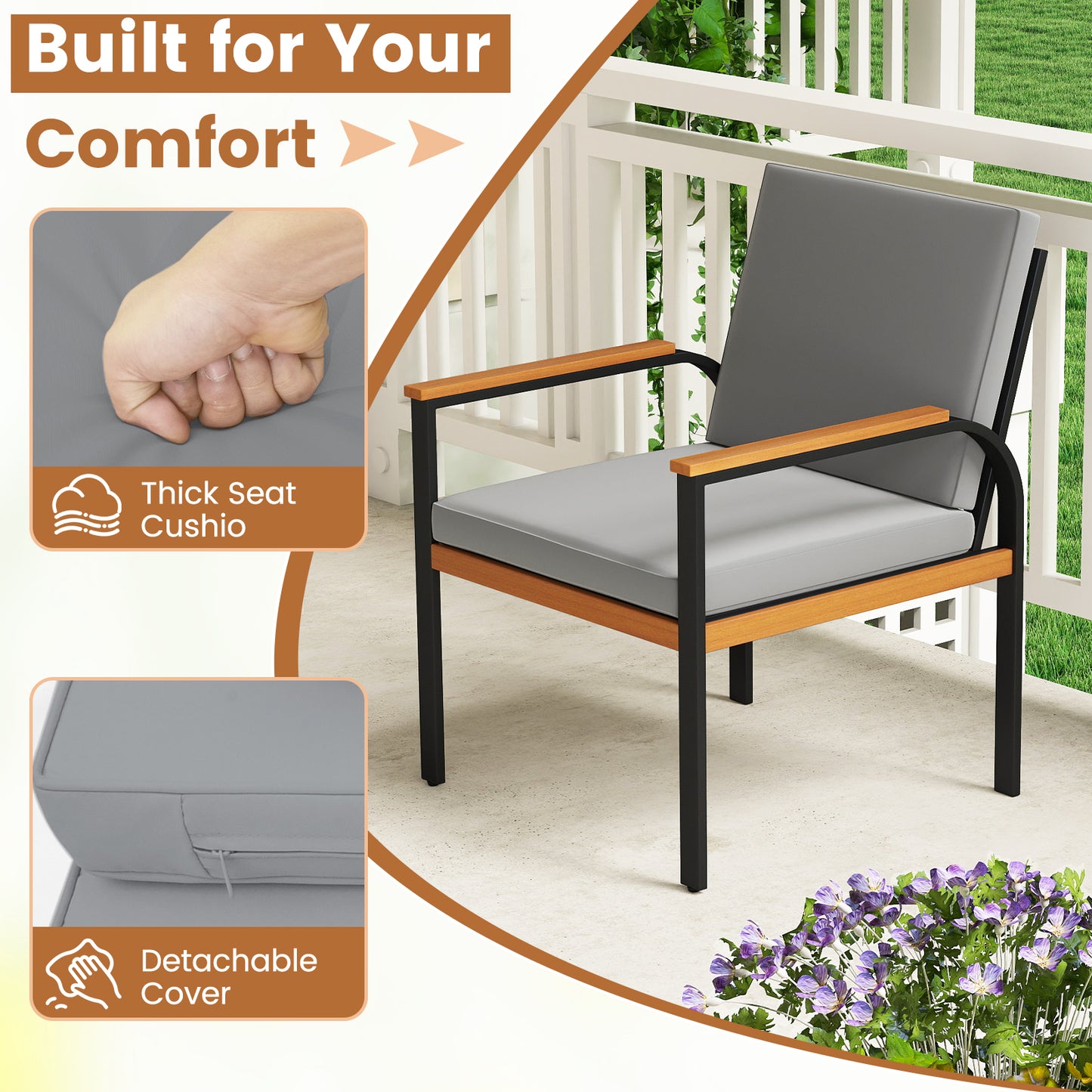 4 Piece Patio Furniture Set with Coffee Table and Loveseat with Removable Cushions, Gray Patio Conversation Sets at Gallery Canada