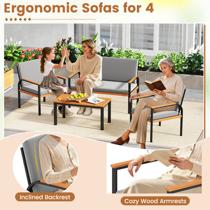 4 Piece Patio Furniture Set, Coffee Table, Loveseat, Removable Cushions, Gray Patio Conversation Sets at Gallery Canada