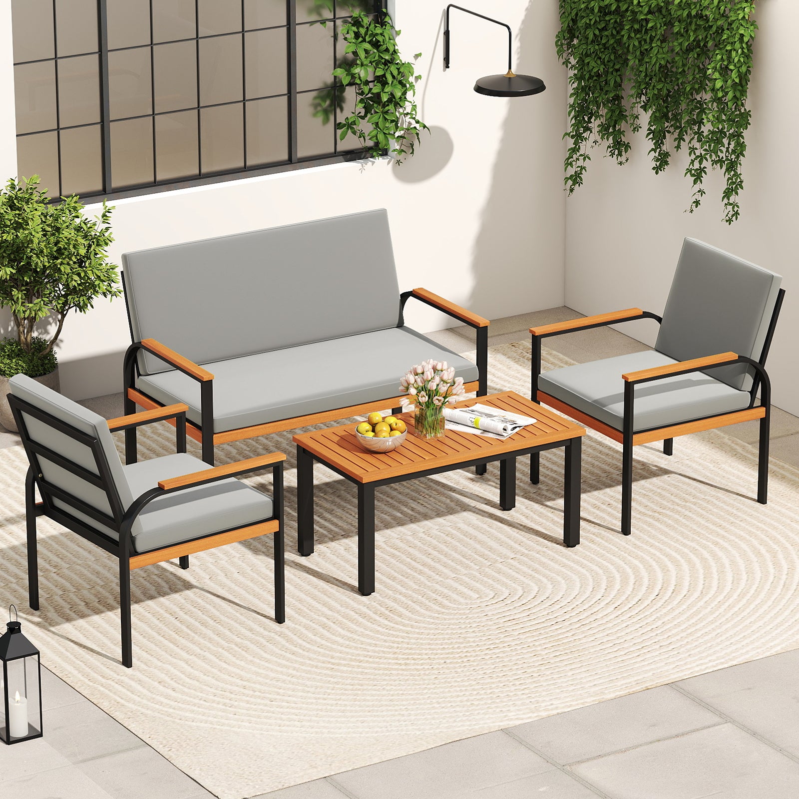 4 Piece Patio Furniture Set, Coffee Table, Loveseat, Removable Cushions, Gray Patio Conversation Sets at Gallery Canada
