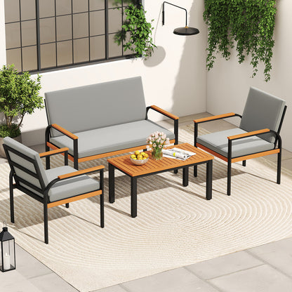 4 Piece Patio Furniture Set, Coffee Table, Loveseat, Removable Cushions, Gray Patio Conversation Sets at Gallery Canada