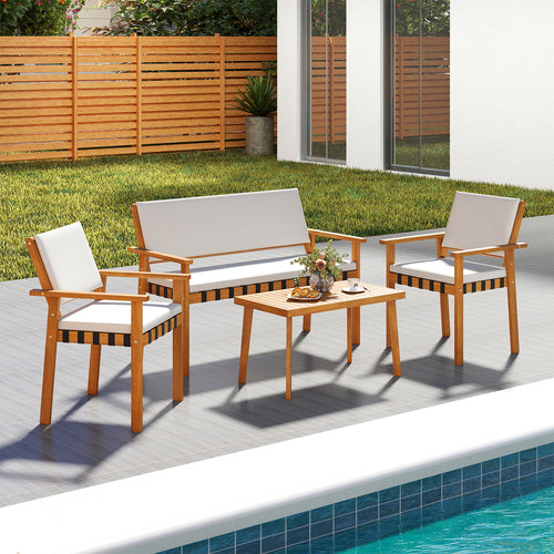 4 Piece Patio Set With Coffee Table, White