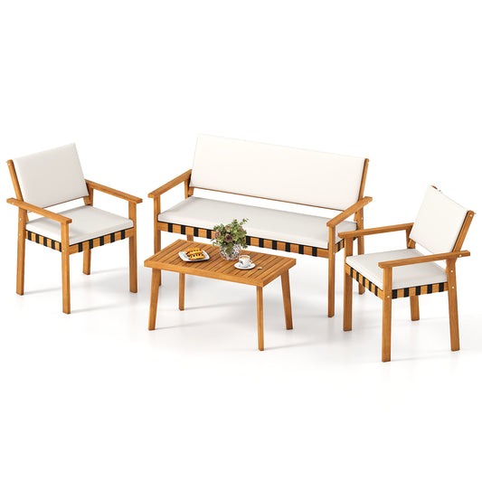 4 Piece Patio Set With Coffee Table, White Patio Conversation Sets White at Gallery Canada