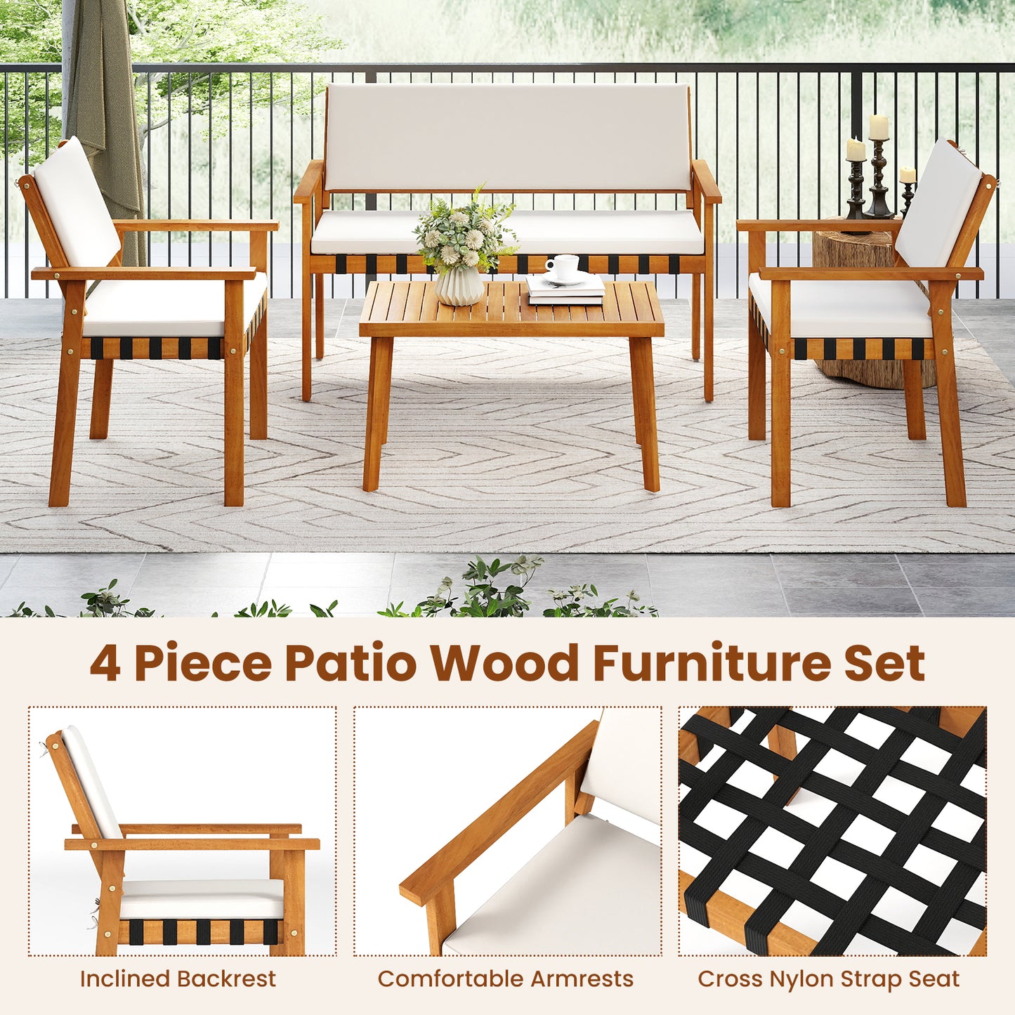 4 Piece Patio Set With Coffee Table, White Patio Conversation Sets at Gallery Canada