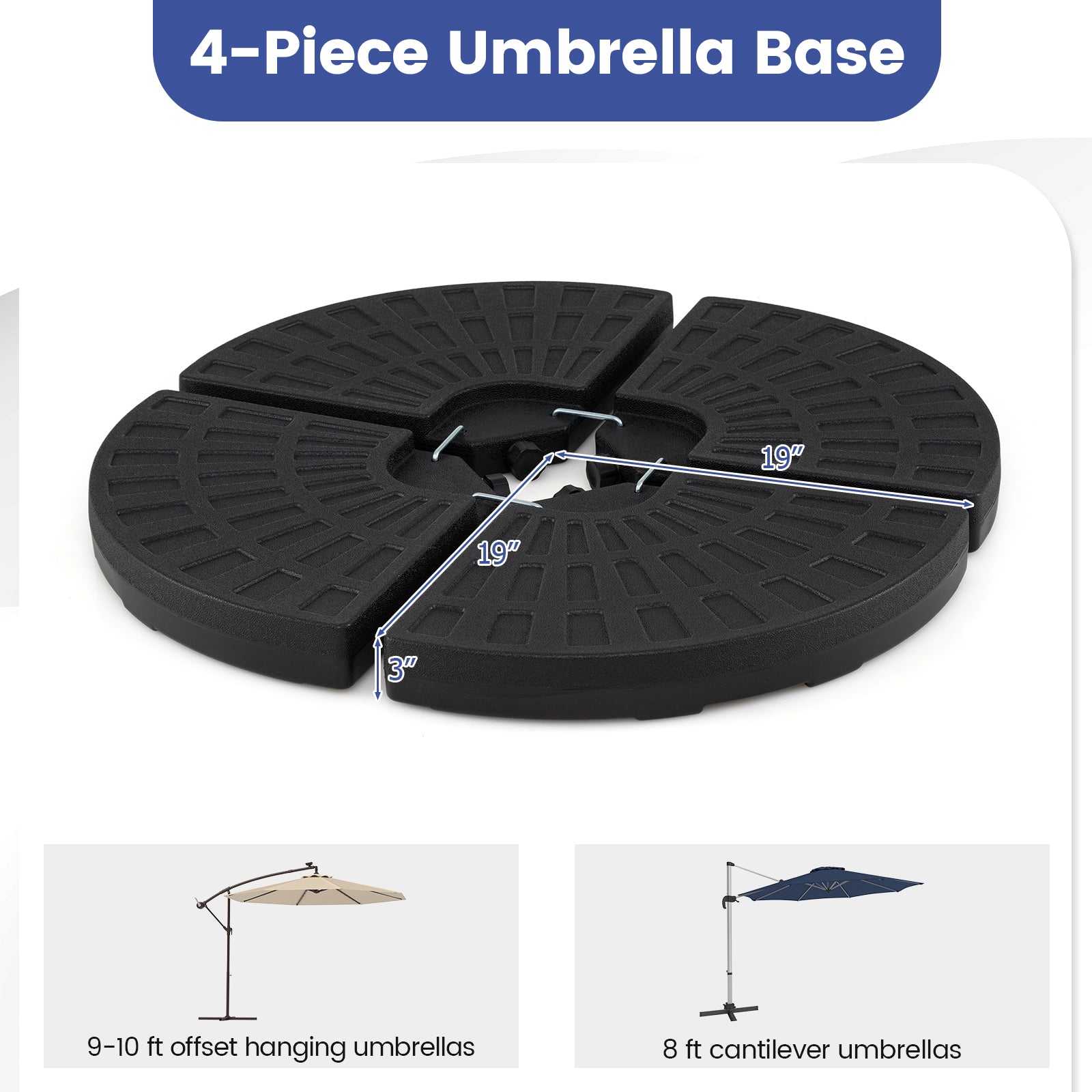 4-Piece Patio Market Umbrella Base 140 LBS Heavy-Duty with U-Locking Pins, Black Outdoor Umbrella Bases at Gallery Canada