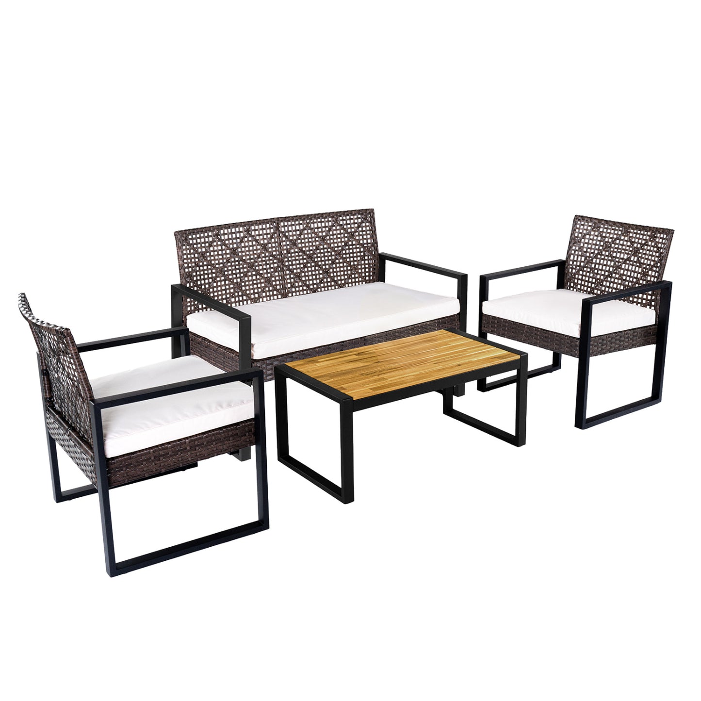 4-Piece Patio Set with Acacia Coffee Table and Wicker Chairs for Backyard-Brown & Black Patio Conversation Sets Mixed Brown + Black + White at Gallery Canada