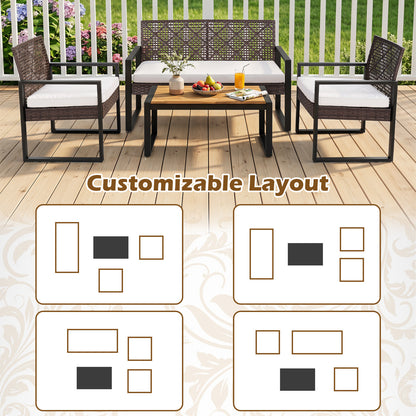 4-Piece Patio Set with Acacia Coffee Table and Wicker Chairs for Backyard-Brown & Black Patio Conversation Sets at Gallery Canada