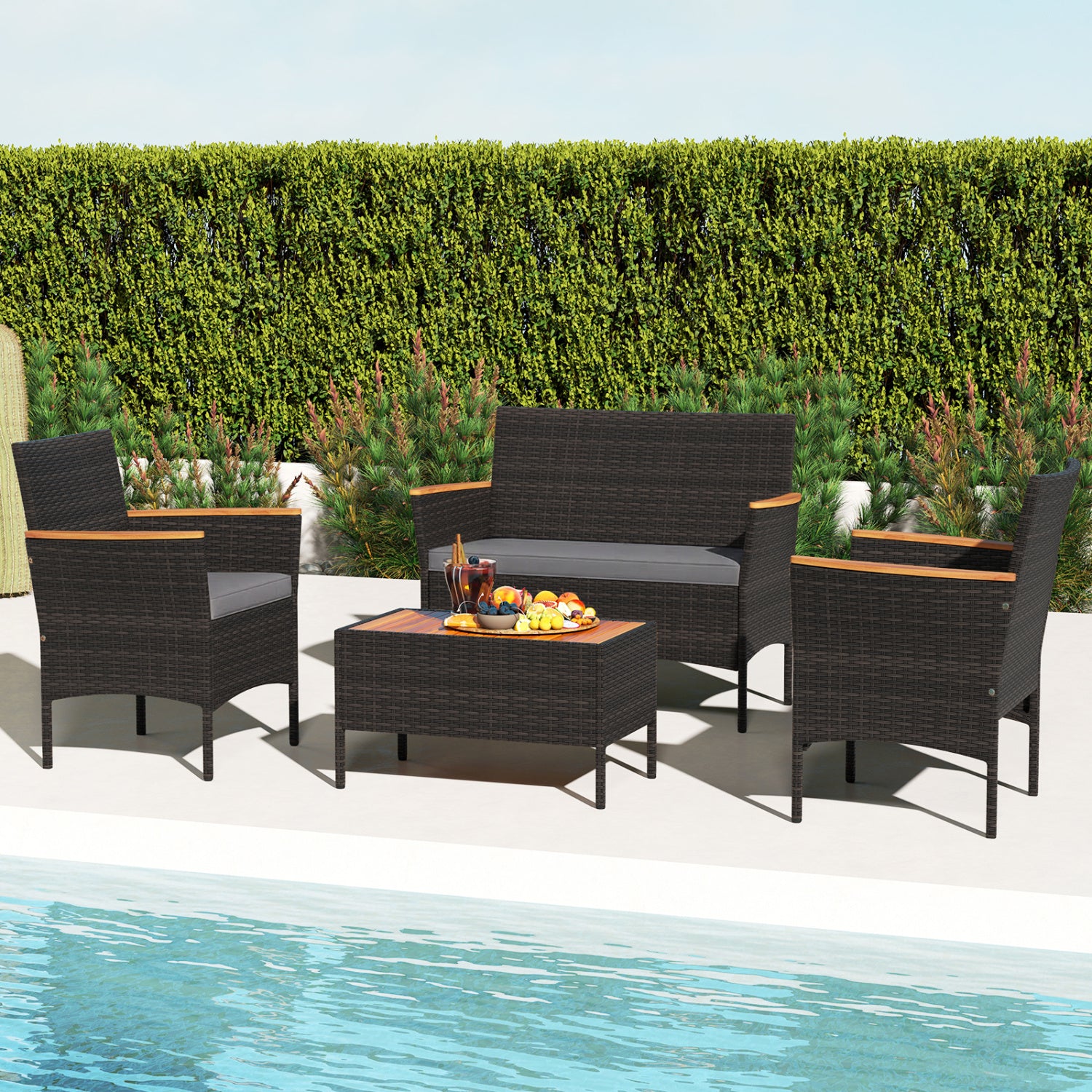 4 Piece Patio Wicker Sofa Set, 2 Rattan Chairs, Loveseat With Table, Grey Patio Conversation Sets at Gallery Canada