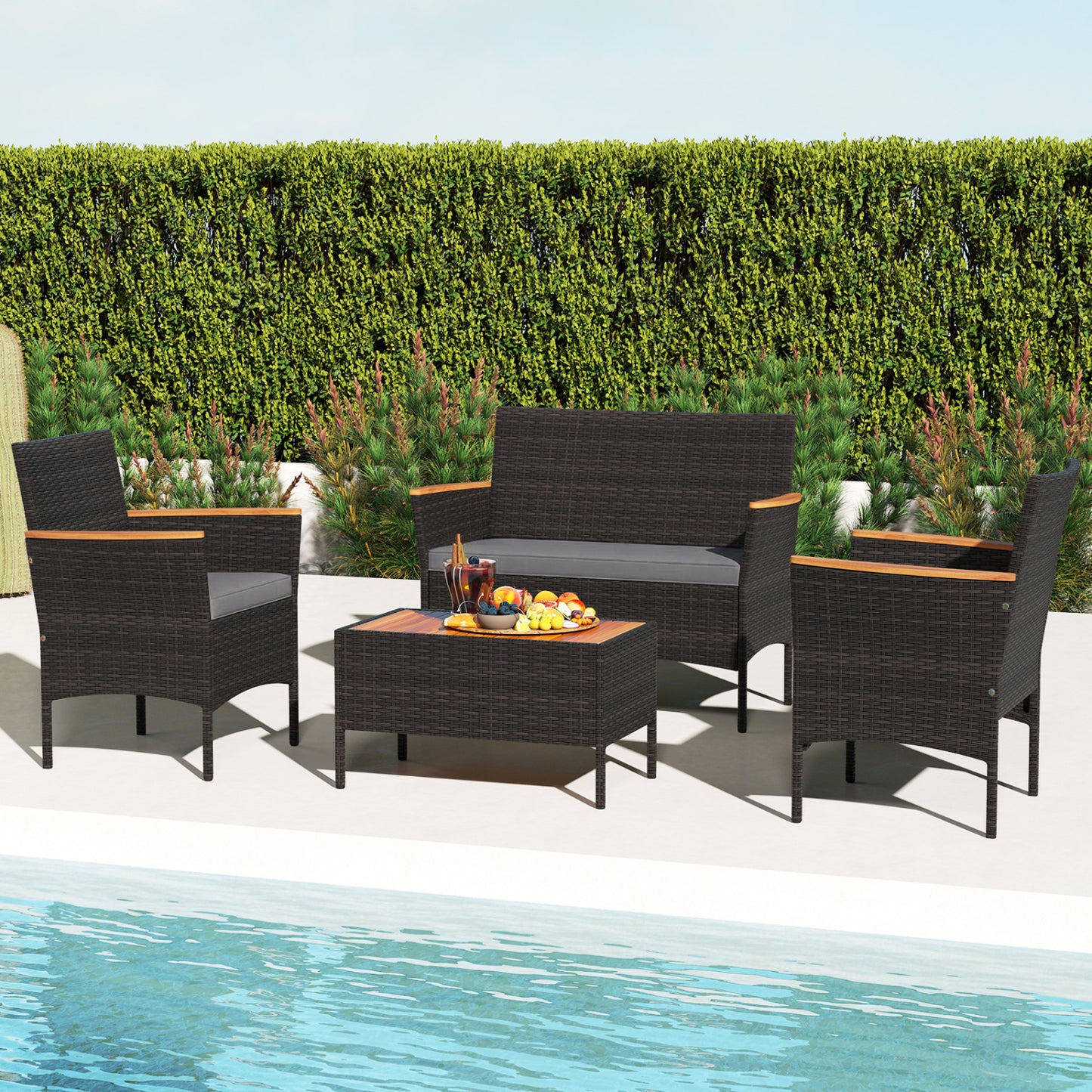 4 Piece Patio Wicker Sofa Set, 2 Rattan Chairs, Loveseat With Table, Grey Patio Conversation Sets at Gallery Canada