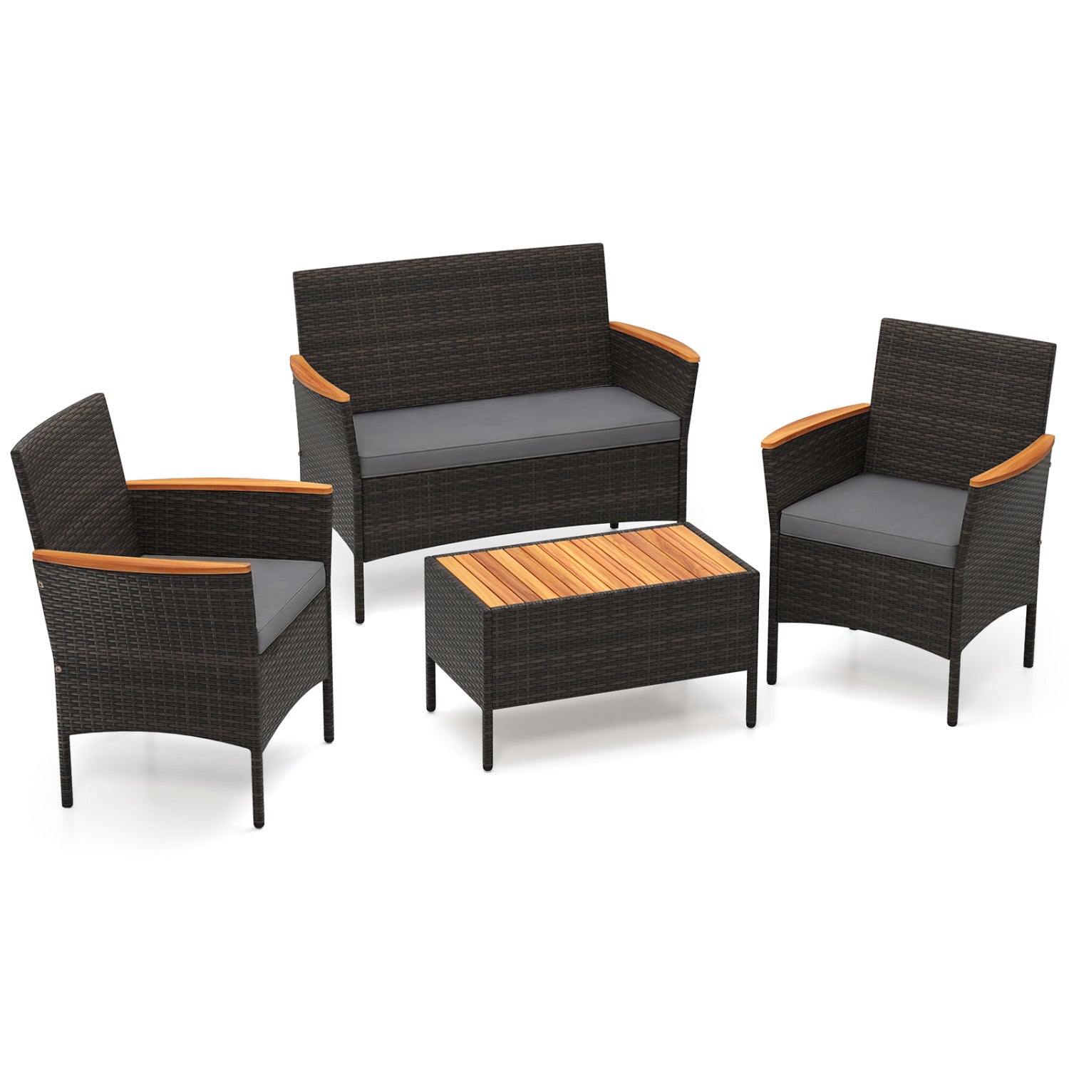 4 Piece Patio Wicker Sofa Set, 2 Rattan Chairs, Loveseat With Table, Grey Patio Conversation Sets at Gallery Canada