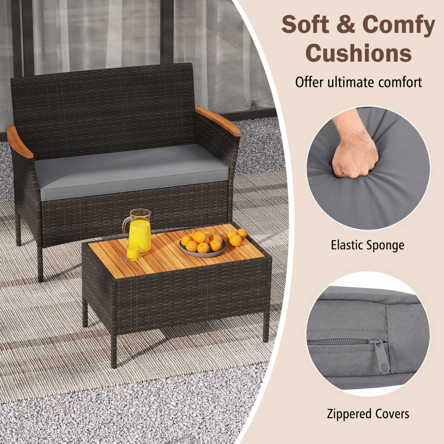 4 Piece Patio Wicker Sofa Set, 2 Rattan Chairs, Loveseat With Table, Grey Patio Conversation Sets at Gallery Canada
