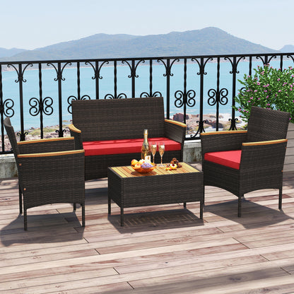 4 Piece Patio Wicker Sofa Set, 2 Rattan Chairs, Loveseat With Table, Red Patio Conversation Sets at Gallery Canada