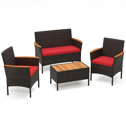 4 Piece Patio Wicker Sofa Set, 2 Rattan Chairs, Loveseat With Table, Red Patio Conversation Sets at Gallery Canada