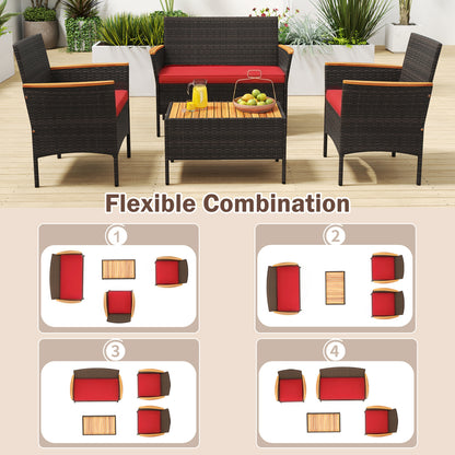 4 Piece Patio Wicker Sofa Set, 2 Rattan Chairs, Loveseat With Table, Red Patio Conversation Sets at Gallery Canada