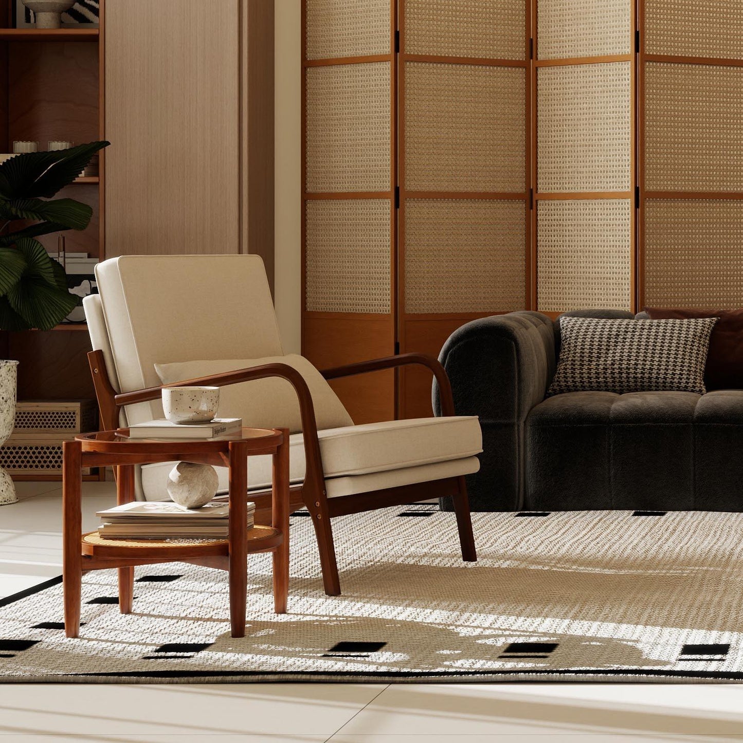 3 Piece Rattan and Wood Living Room Set with Side Table Coffee Table and TV Stand Living Room at Gallery Canada