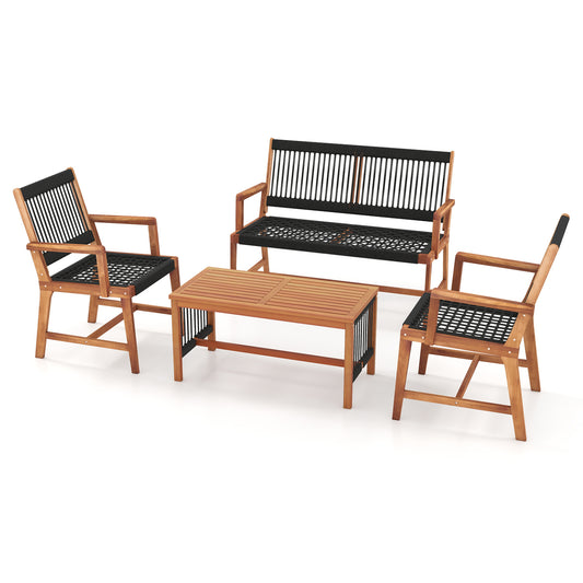 Acacia Wood Patio Conversation Set, 4 Pieces, Natural Patio Conversation Sets Natural at Gallery Canada