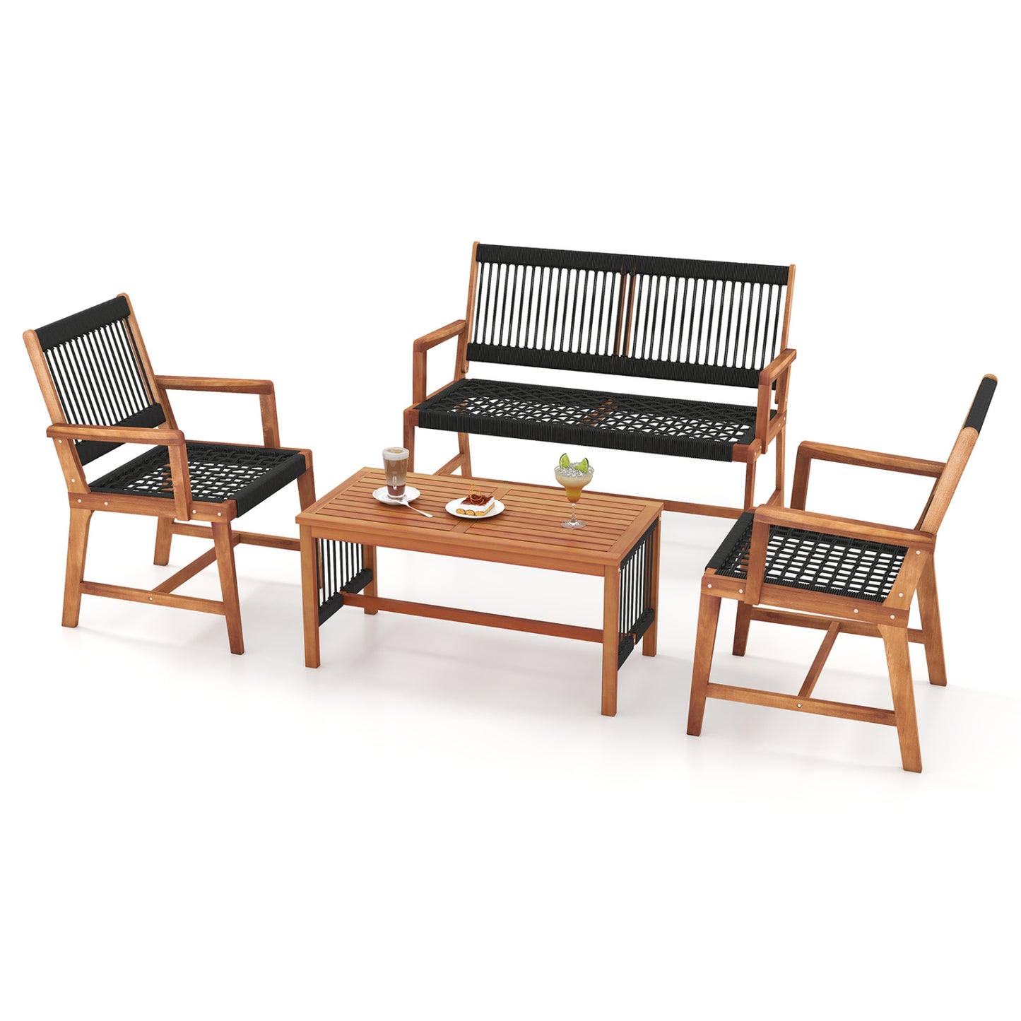 Acacia Wood Patio Conversation Set, 4 Pieces, Natural Patio Conversation Sets at Gallery Canada