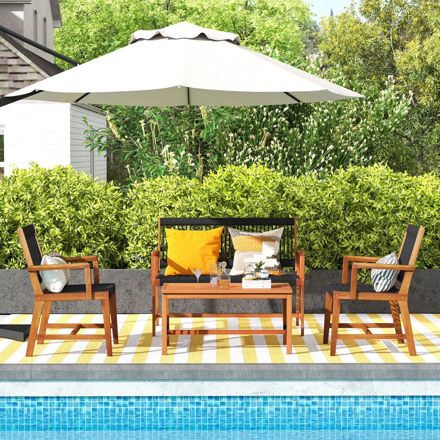 Acacia Wood Patio Conversation Set, 4 Pieces, Natural Patio Conversation Sets at Gallery Canada